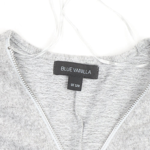 Blue Vanilla Women's Grey Short Sleeve Zip Front Relaxed Jersey Top S