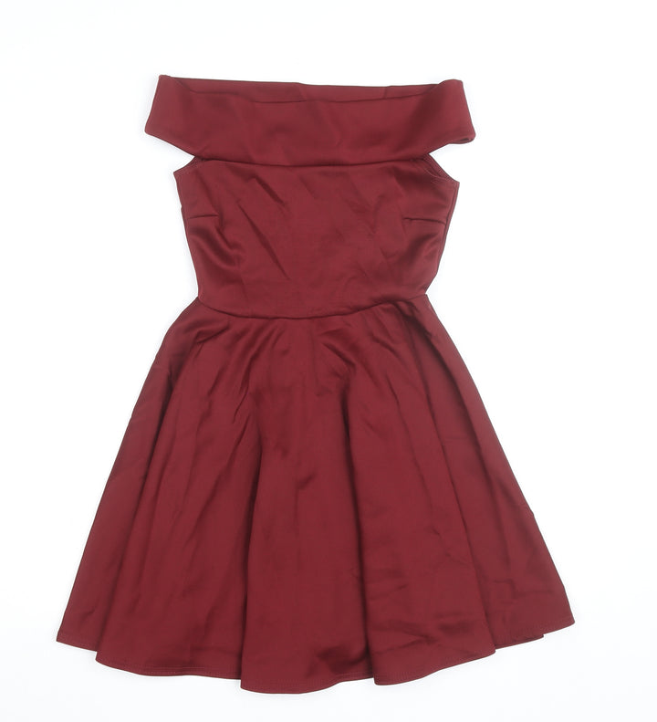 Boohoo Women's Red Off Shoulder Fit & Flare Dress Size 6