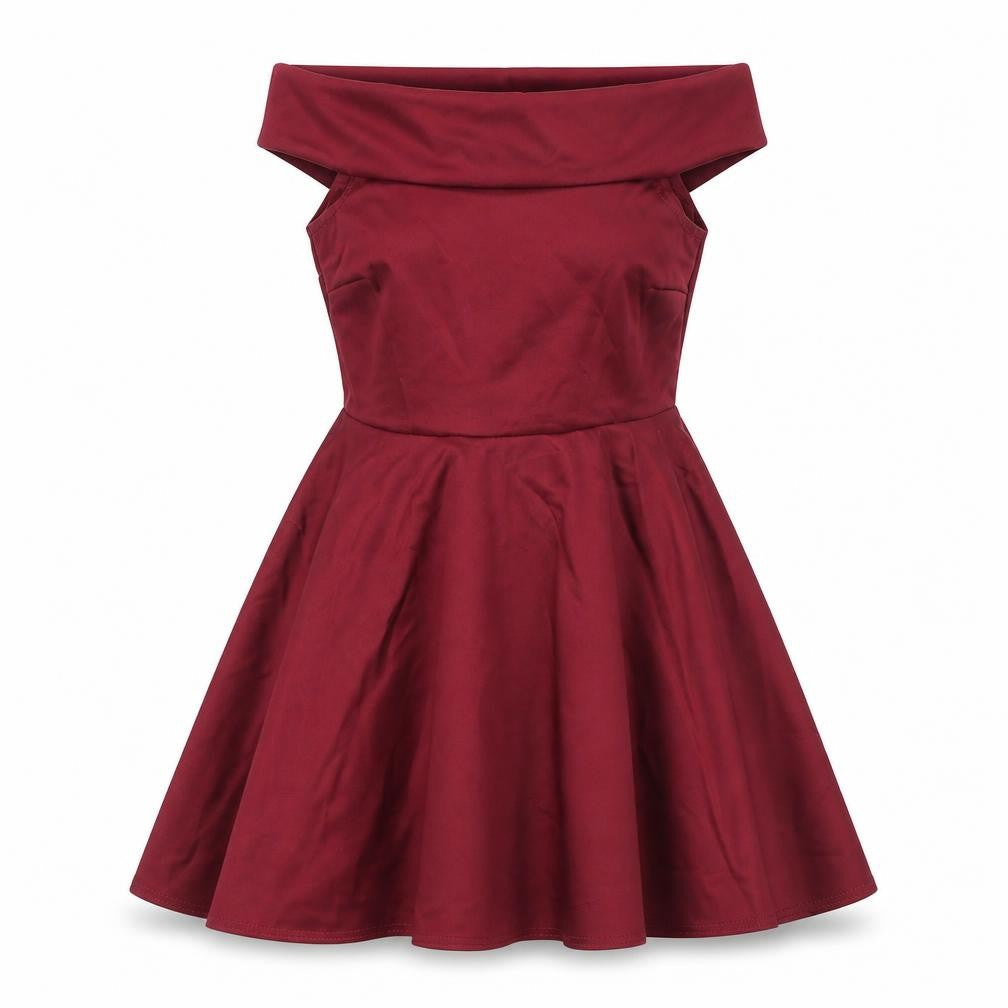Boohoo Women's Red Off Shoulder Fit & Flare Dress Size 6