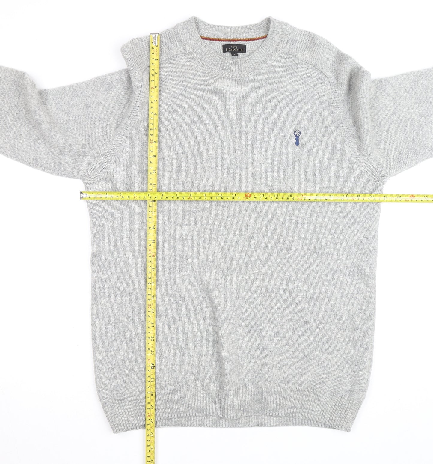 Next Signature Men's Grey Lambswool Crew Neck Jumper Size L