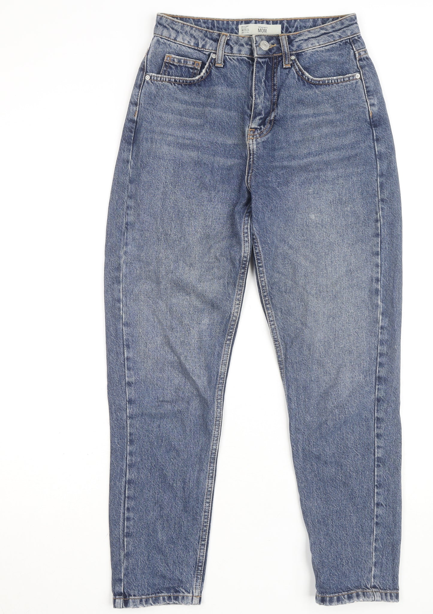 Topshop Women’s Blue Mom Jeans W25 L30 Denim High Rise 100% Cotton