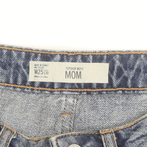 Topshop Women’s Blue Mom Jeans W25 L30 Denim High Rise 100% Cotton