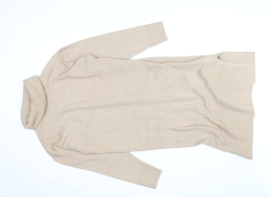 New Look Women Beige Roll Neck Long Sleeve Tunic Jumper Size M