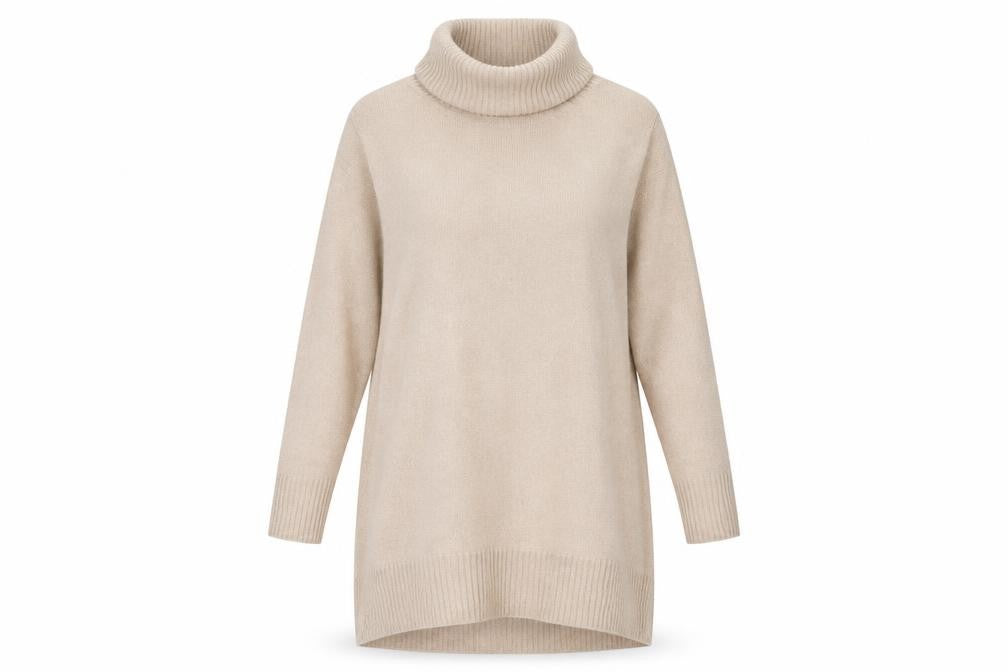 New Look Women Beige Roll Neck Long Sleeve Tunic Jumper Size M