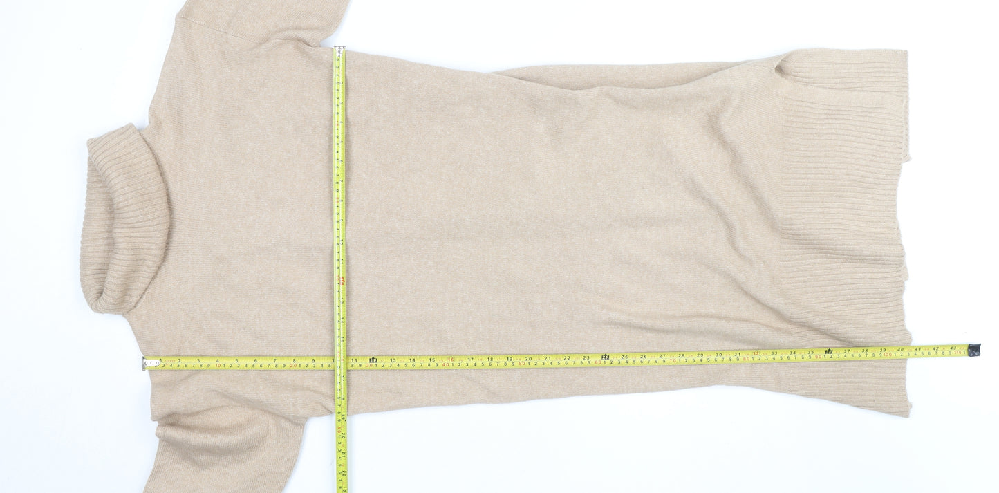 New Look Women Beige Roll Neck Long Sleeve Tunic Jumper Size M