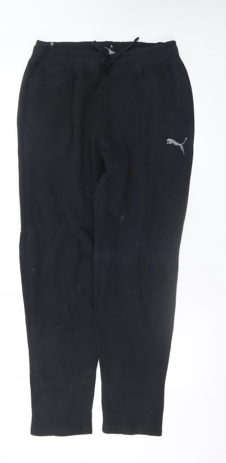 Puma Men's Black Fleece Sweatpants L Regular Fit Drawstring Trousers