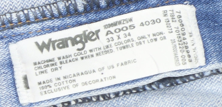 Wrangler Men's Blue Jeans 33x34 Slim Fit Straight Denim