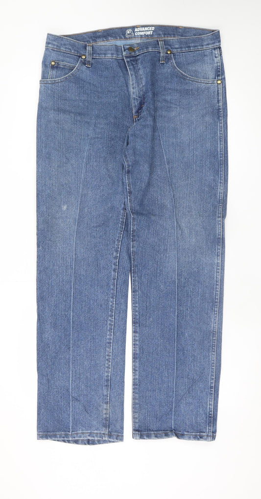 Wrangler Men's Blue Straight Leg Comfort Fit Jeans 35W 30L