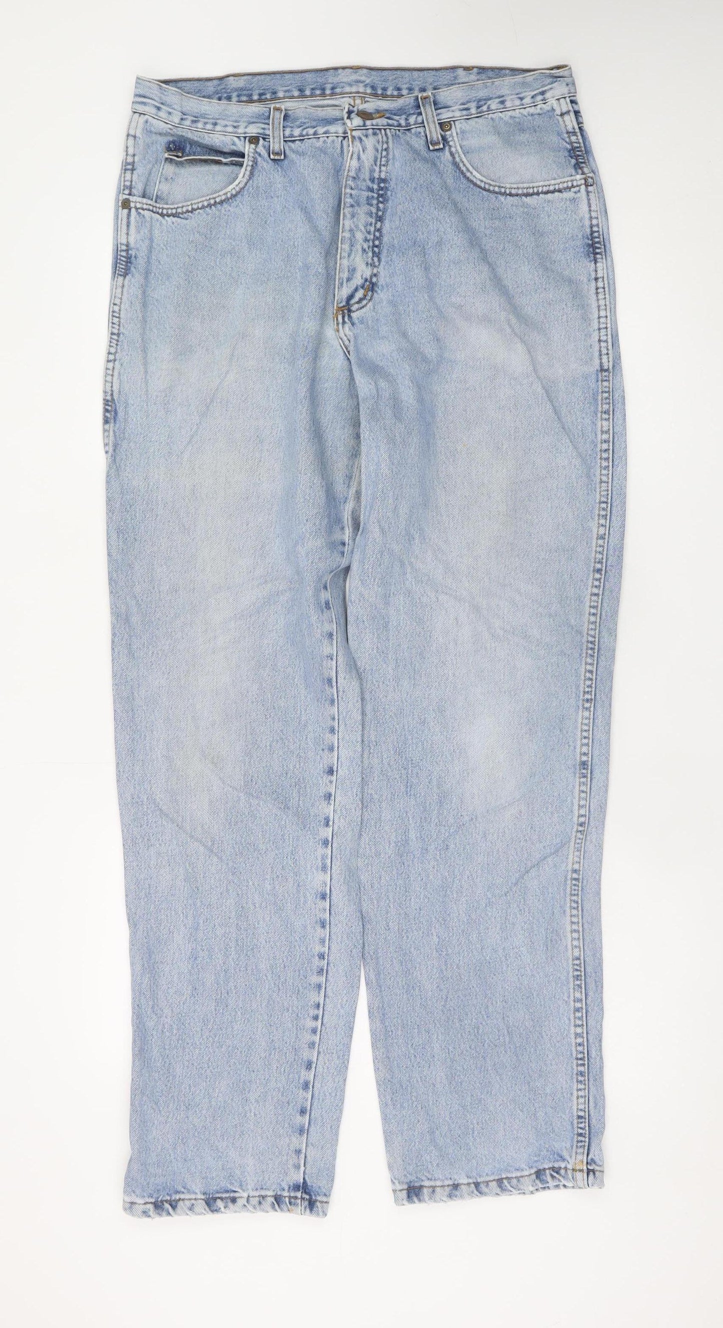 Wrangler Men's Blue Light Wash Straight Jeans 36x32 Classic Denim