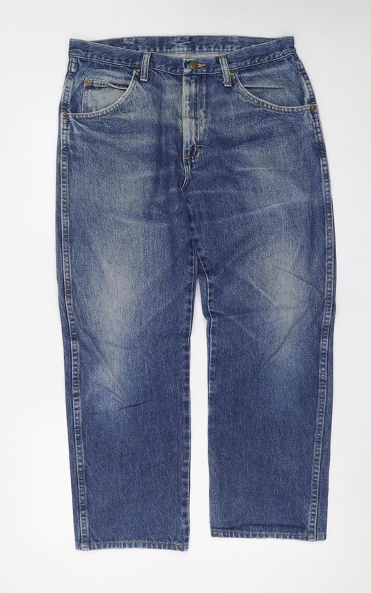 Wrangler Men's Blue Regular Fit 34x30 Straight Denim Jeans