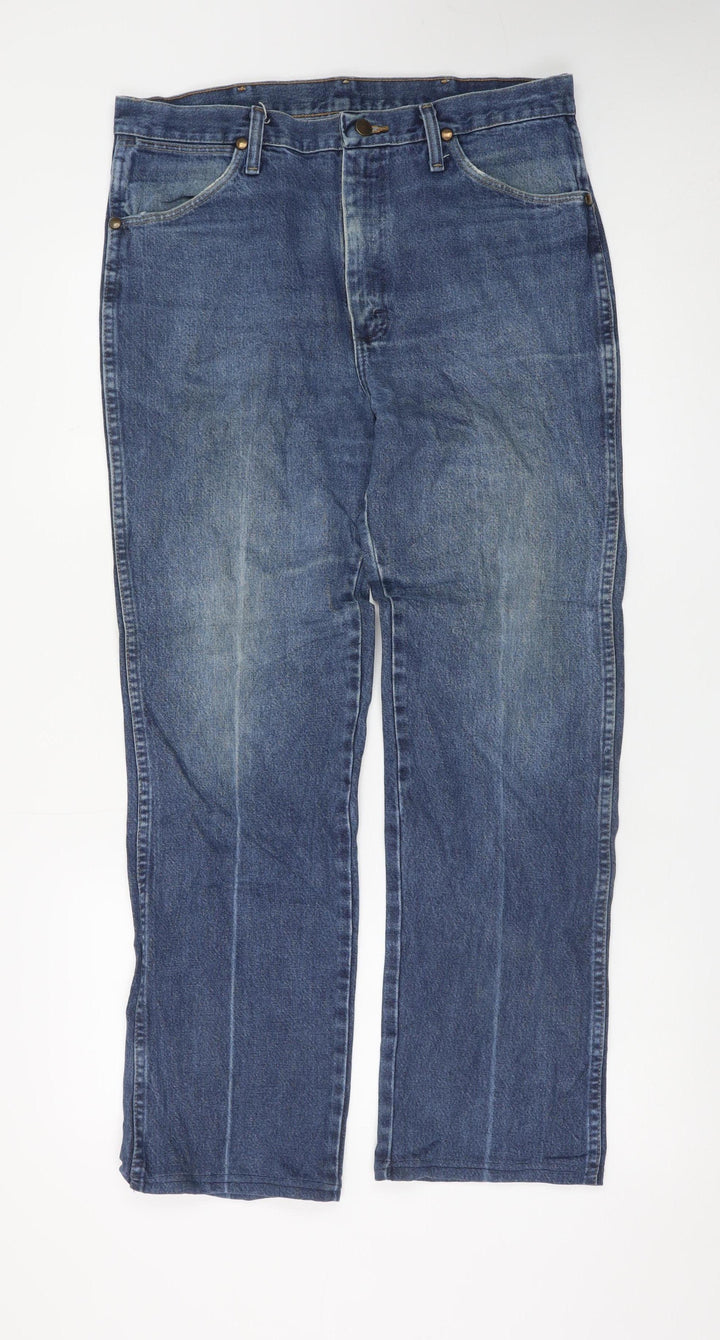 Wrangler Men's Blue 34x32 Straight Leg Regular Fit Denim Jeans