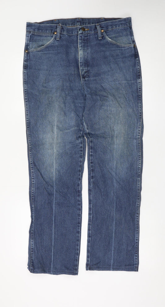 Wrangler Men's Blue 34x32 Straight Leg Regular Fit Denim Jeans