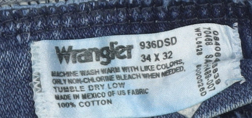 Wrangler Men's Blue 34x32 Straight Leg Regular Fit Denim Jeans