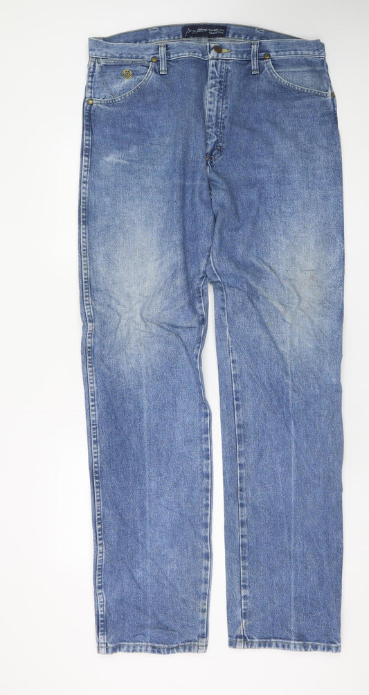 Wrangler Men's Blue Straight Leg Denim Jeans 36W 34L Regular Fit