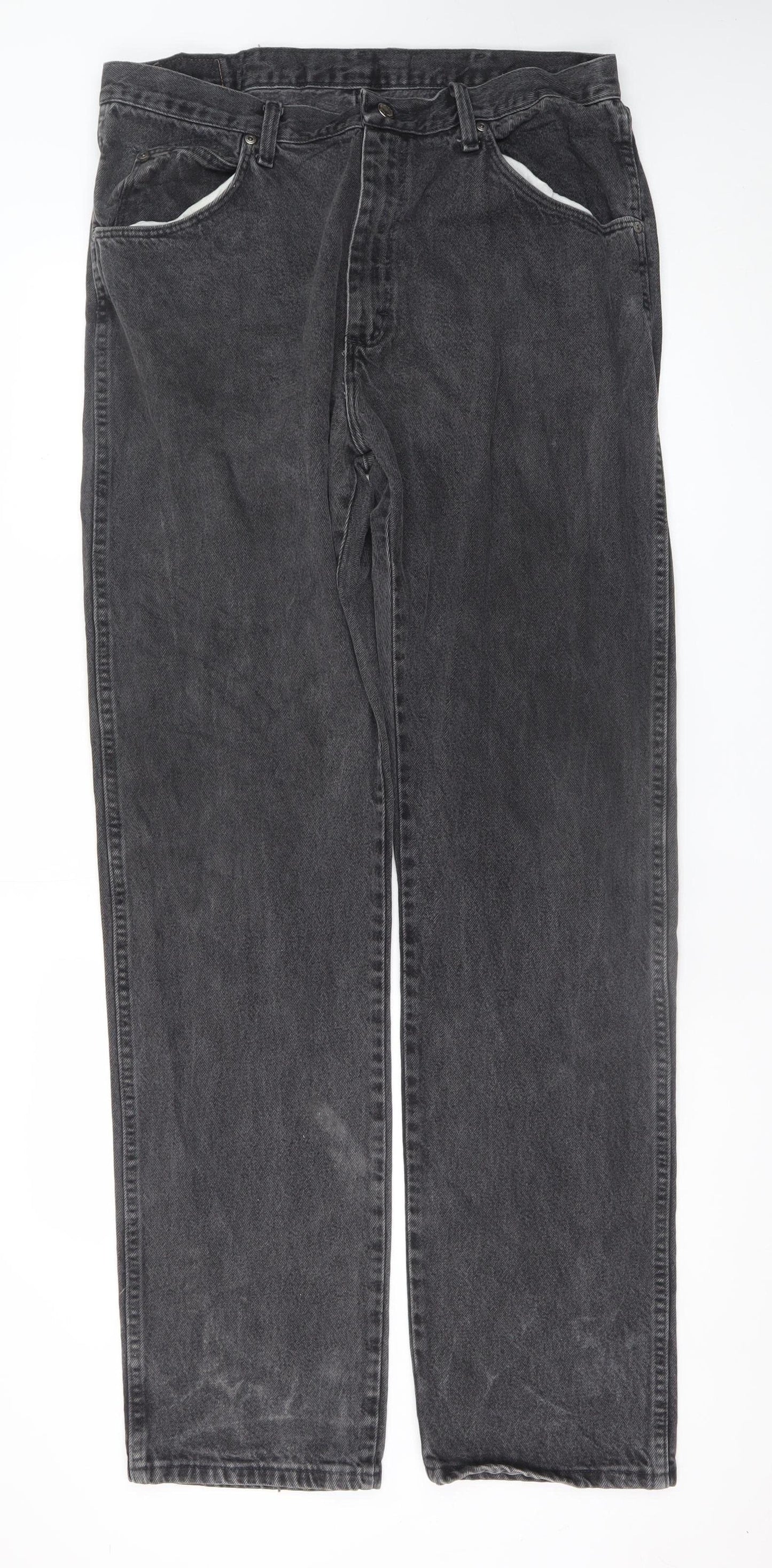 Wrangler Mens Black Regular Fit Straight Leg Jeans Size 36x34