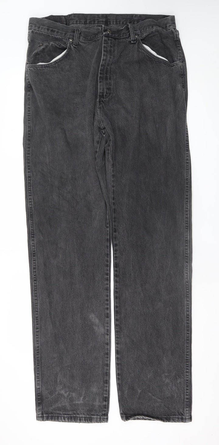 Wrangler Mens Black Regular Fit Straight Leg Jeans Size 36x34