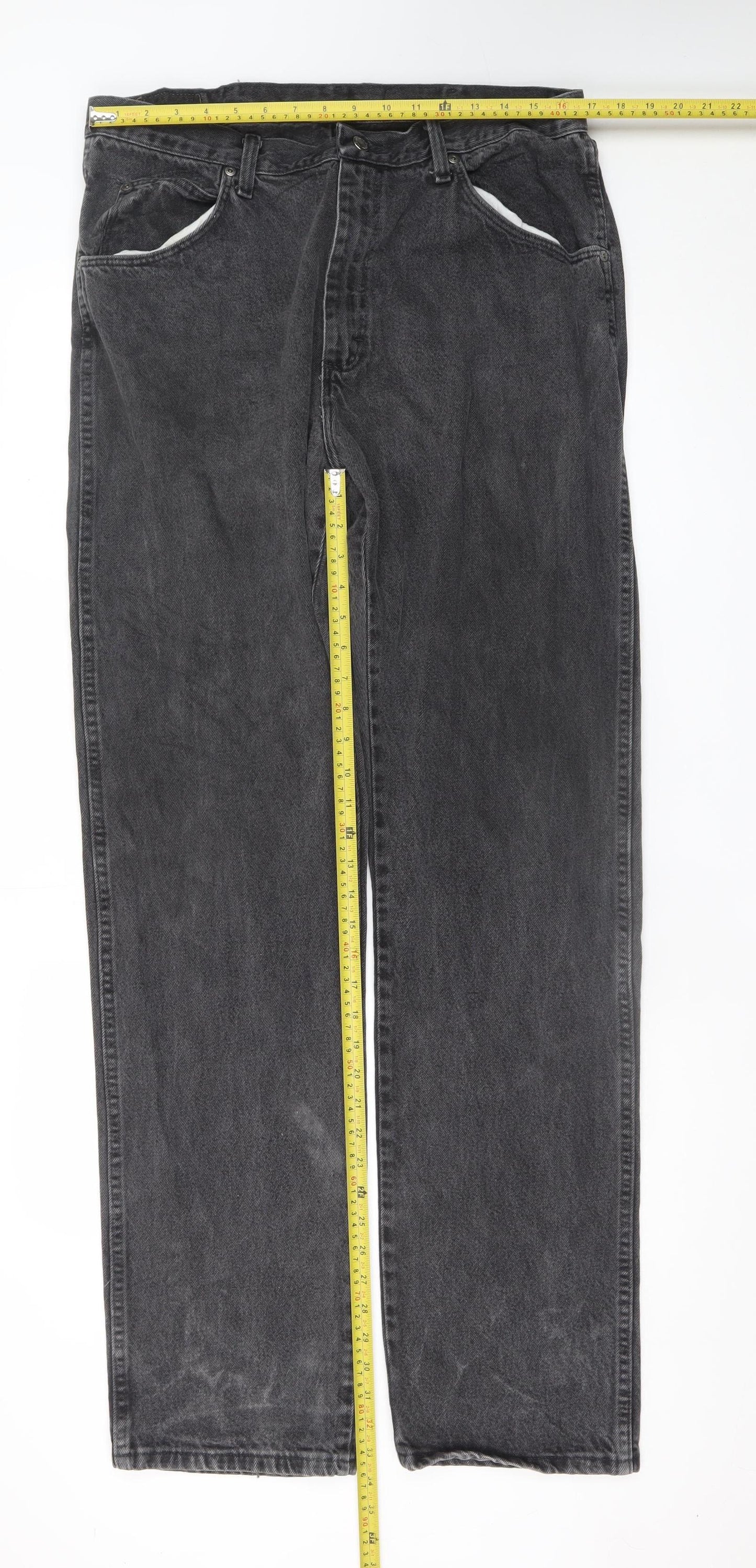 Wrangler Mens Black Regular Fit Straight Leg Jeans Size 36x34