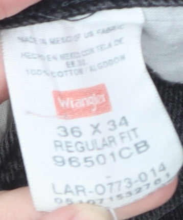 Wrangler Mens Black Regular Fit Straight Leg Jeans Size 36x34