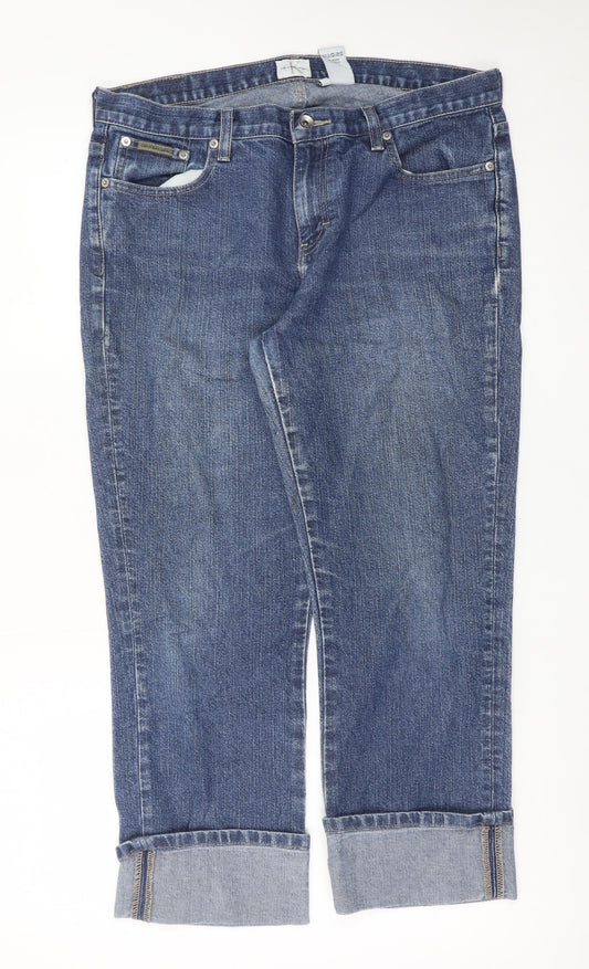 Calvin Klein Womens Blue Size 12 Cropped Cuffed Denim Jeans