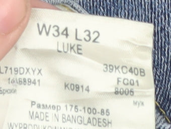 Lee Men's Blue Luke Straight Fit Denim Jeans W34 L32