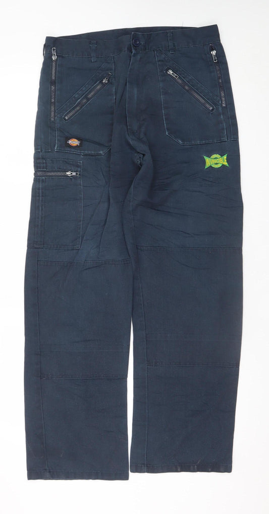 Dickies Men's Blue Cargo Work Trousers 32R Polyester Cotton