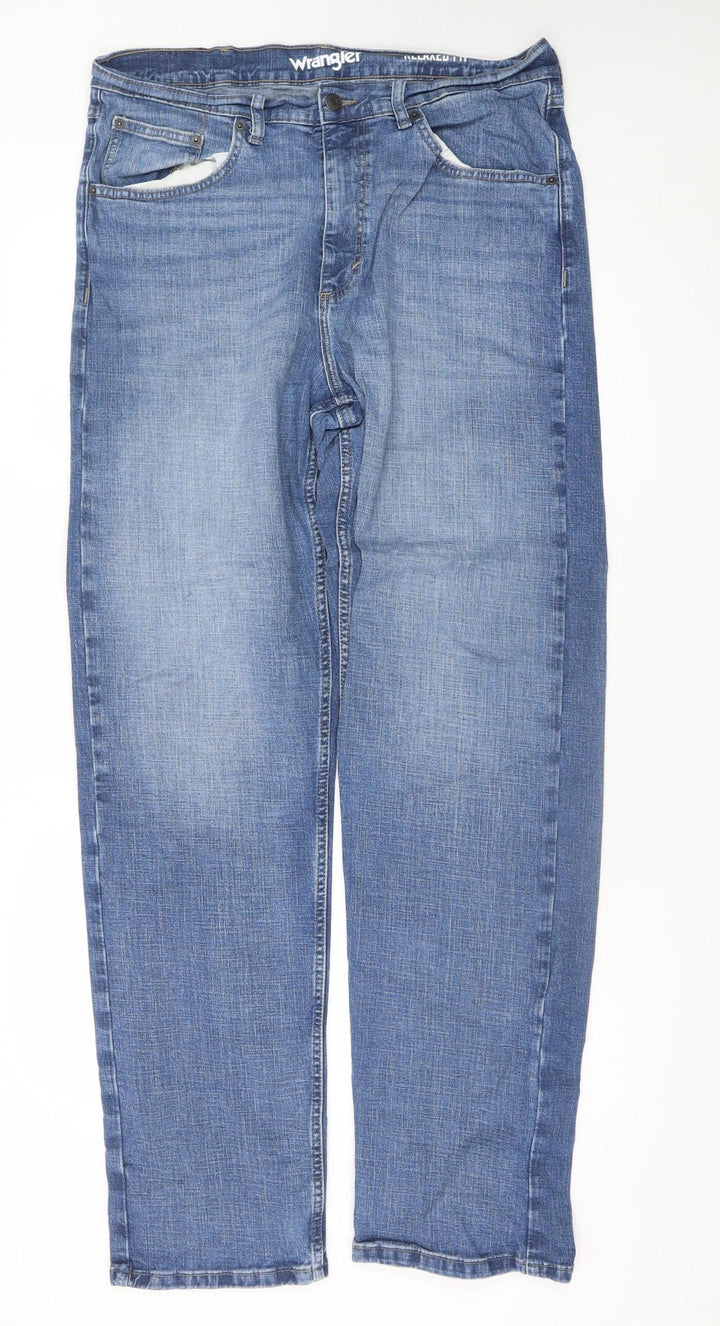 Wrangler Men's Blue 34x34 Relaxed Straight Denim Jeans