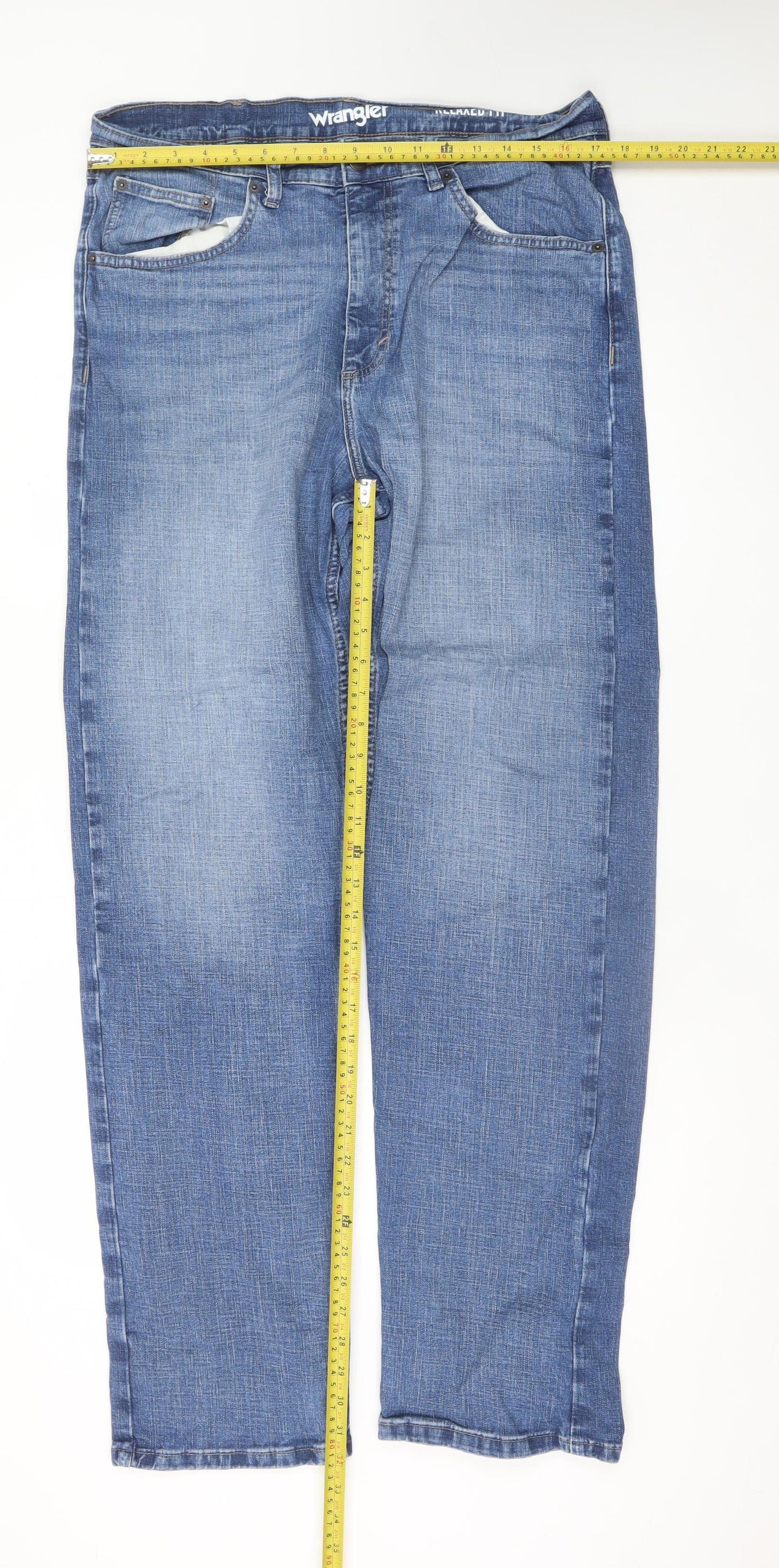 Wrangler Men's Blue 34x34 Relaxed Straight Denim Jeans