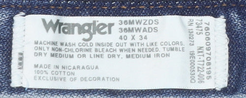 Wrangler Men's Blue Straight Leg Jeans 40x34 Regular Fit Denim