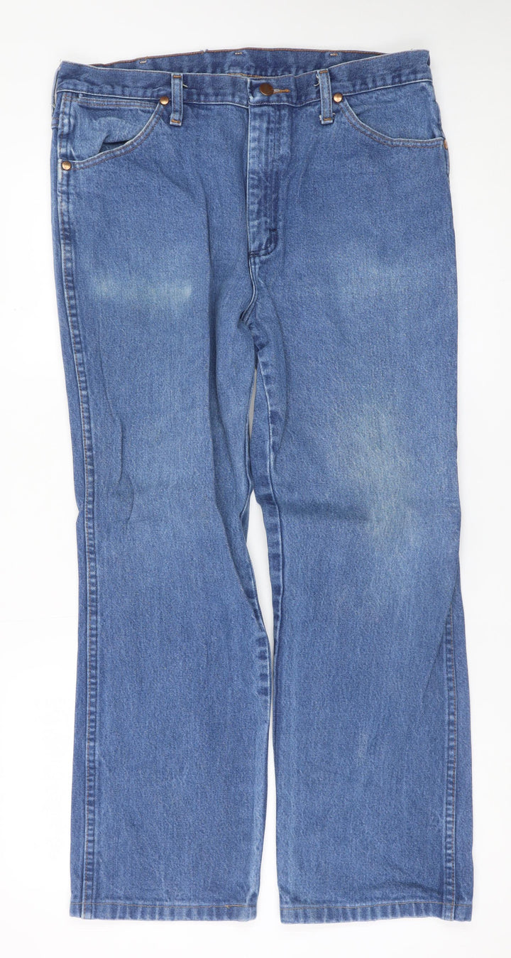 Wrangler Men's Blue Denim Straight Jeans 35x30 Regular Fit
