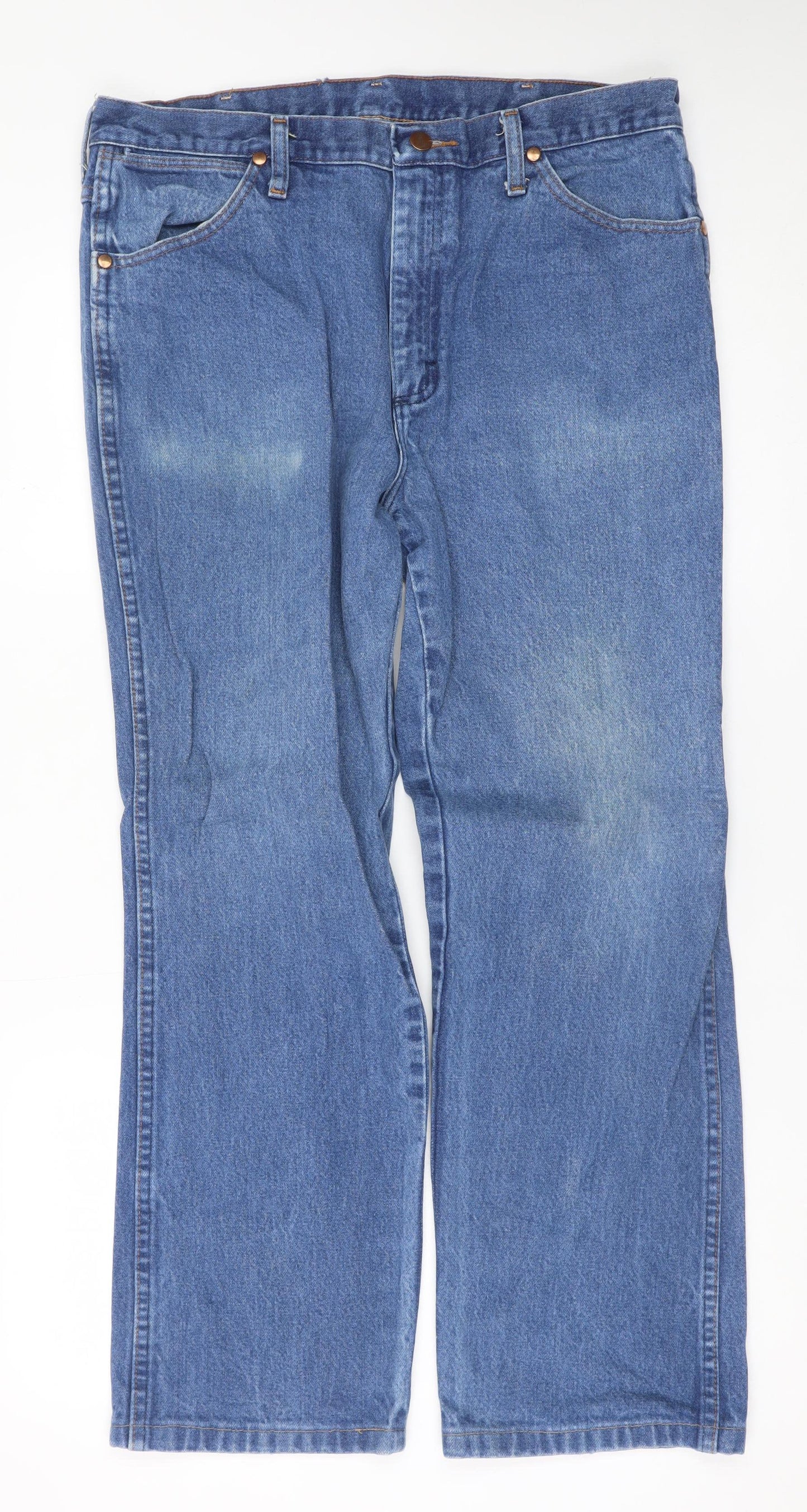 Wrangler Men's Blue Denim Straight Jeans 35x30 Regular Fit