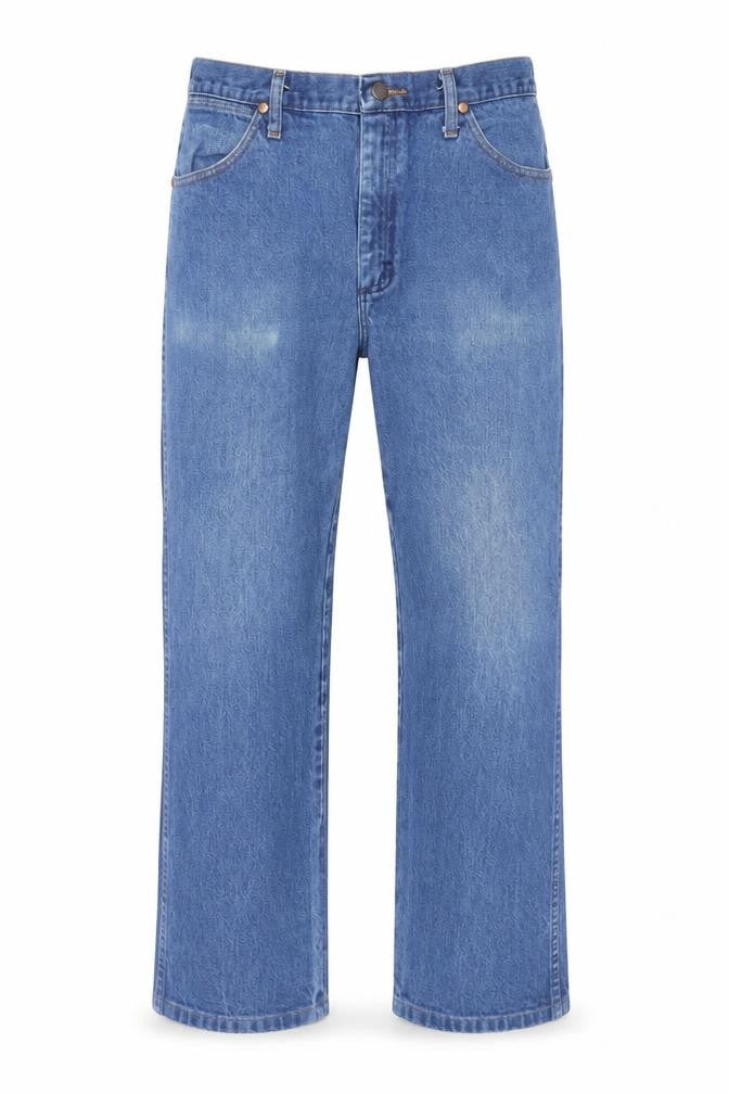 Front view of Wrangler Men's Blue Denim Straight Jeans 35x30 Regular Fit