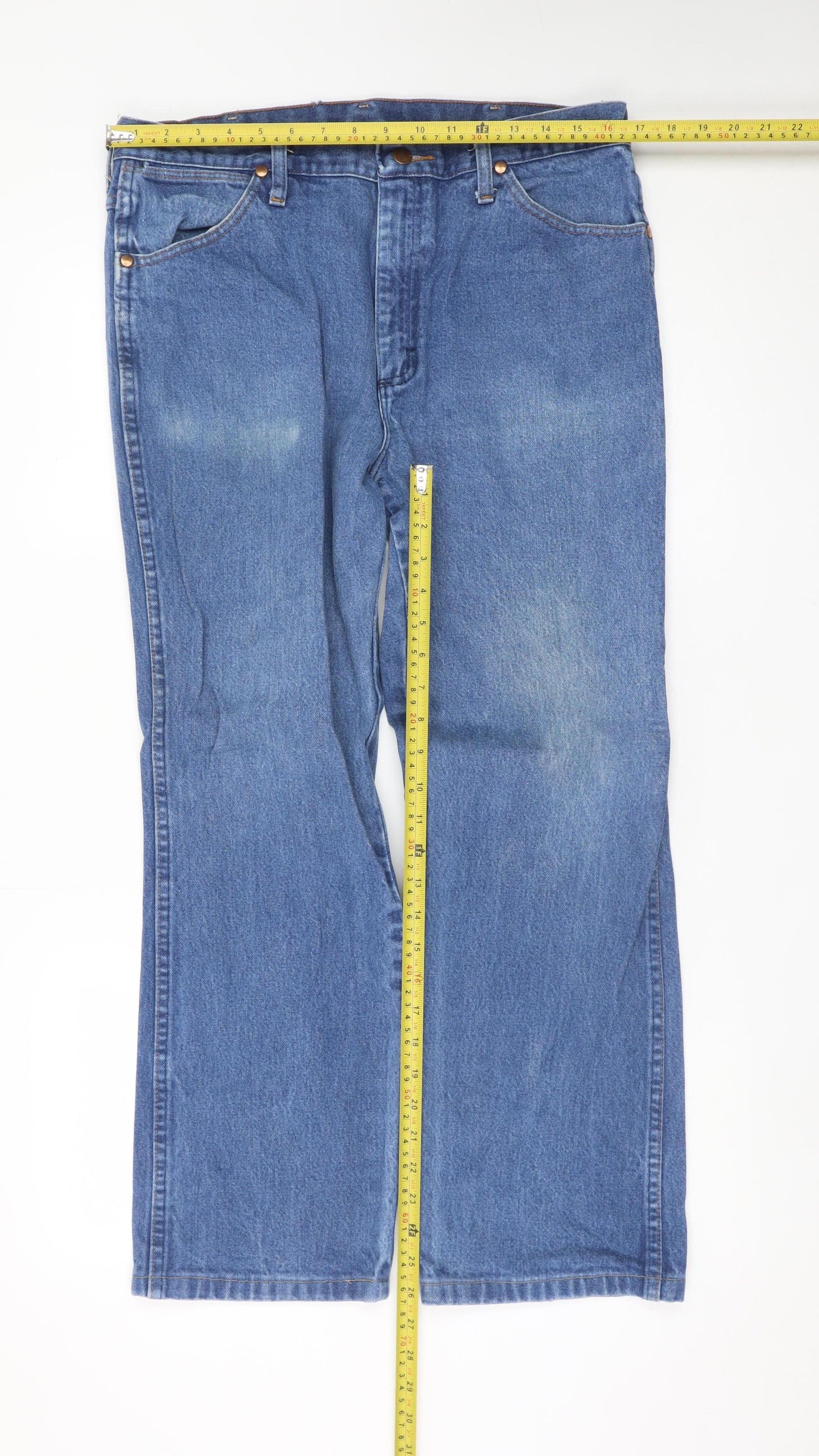 Wrangler Men's Blue Denim Straight Jeans 35x30 Regular Fit
