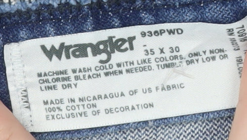 Wrangler Men's Blue Denim Straight Jeans 35x30 Regular Fit