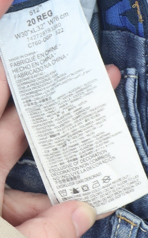 Levi's 512 Men's Blue Straight Denim Jeans W30 L32 Cotton Blend