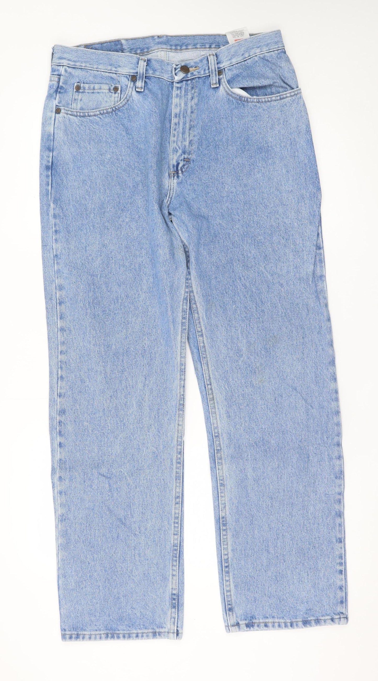 Wrangler Men Blue 33x30 Straight Fit Denim Jeans Classic Cotton