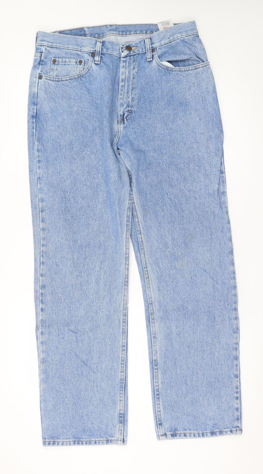 Wrangler Men Blue 33x30 Straight Fit Denim Jeans Classic Cotton
