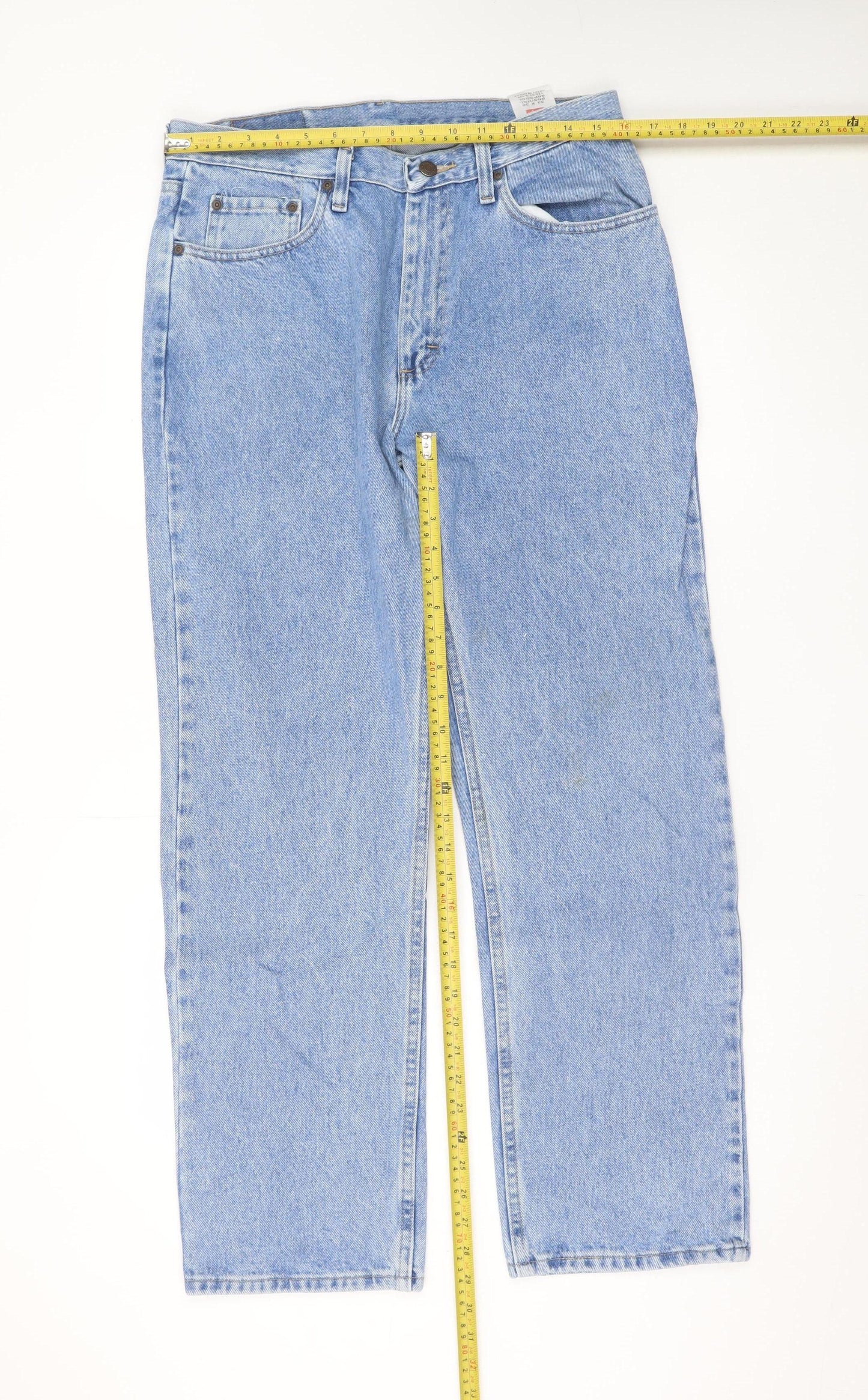 Wrangler Men Blue 33x30 Straight Fit Denim Jeans Classic Cotton