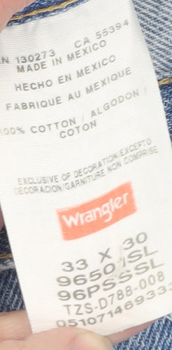 Wrangler Men Blue 33x30 Straight Fit Denim Jeans Classic Cotton