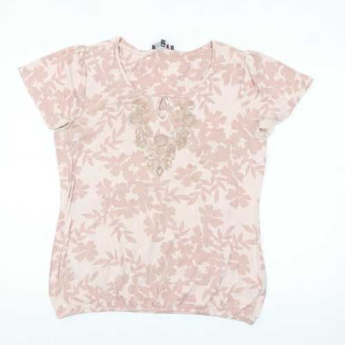 Marks and Spencer Per Una Womens Beige Floral Embroidered T-Shirt Size 14