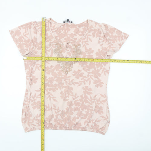 Marks and Spencer Per Una Womens Beige Floral Embroidered T-Shirt Size 14