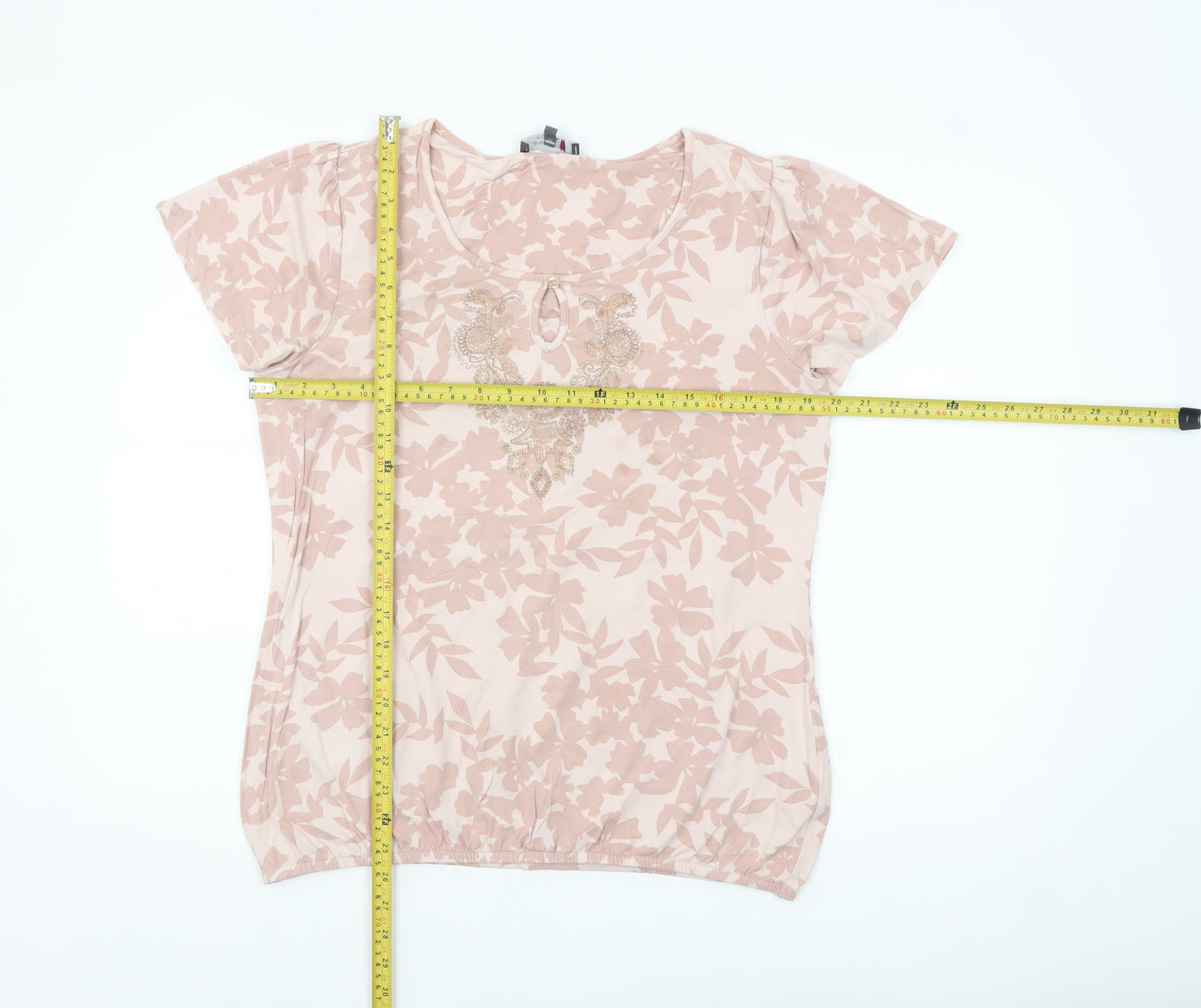 Marks and Spencer Per Una Womens Beige Floral Embroidered T-Shirt Size 14