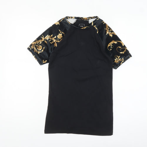 River Island Men's Black Gold Baroque Muscle Fit T-Shirt XS