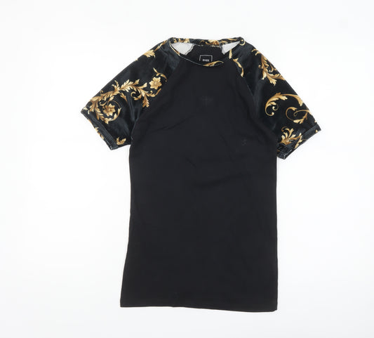 River Island Men's Black Gold Baroque Muscle Fit T-Shirt XS