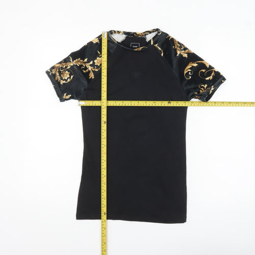 River Island Men's Black Gold Baroque Muscle Fit T-Shirt XS