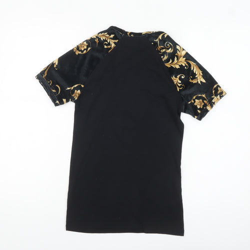 River Island Men's Black Gold Baroque Muscle Fit T-Shirt XS