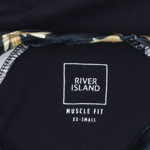 River Island Men's Black Gold Baroque Muscle Fit T-Shirt XS