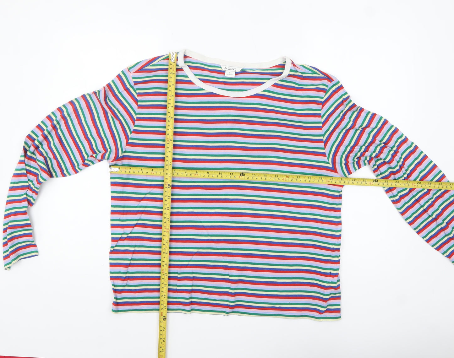 Monki Women's Multicoloured Striped Long Sleeve Cotton Modal Jersey T-Shirt L