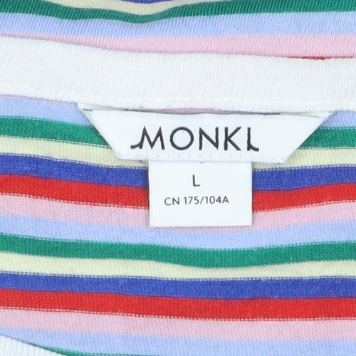 Monki Women's Multicoloured Striped Long Sleeve Cotton Modal Jersey T-Shirt L