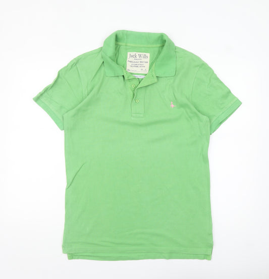 Jack Wills Men's Green Cotton Polo Shirt Size M Short Sleeve Preppy