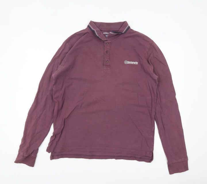 Lambretta Men Purple Long Sleeve Polo Shirt Size L Retro Style